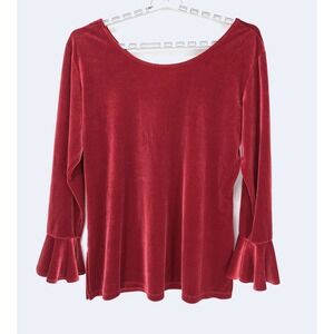 Womens Velvet Top Bundle Black and Burgundy Long Sleeve Holiday L XL Flaw NYE